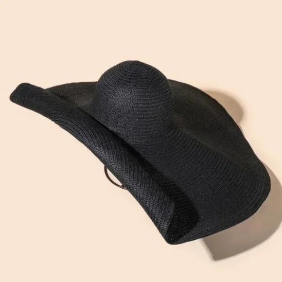 oversized wide brim straw hat - black - Picture 6 of 6